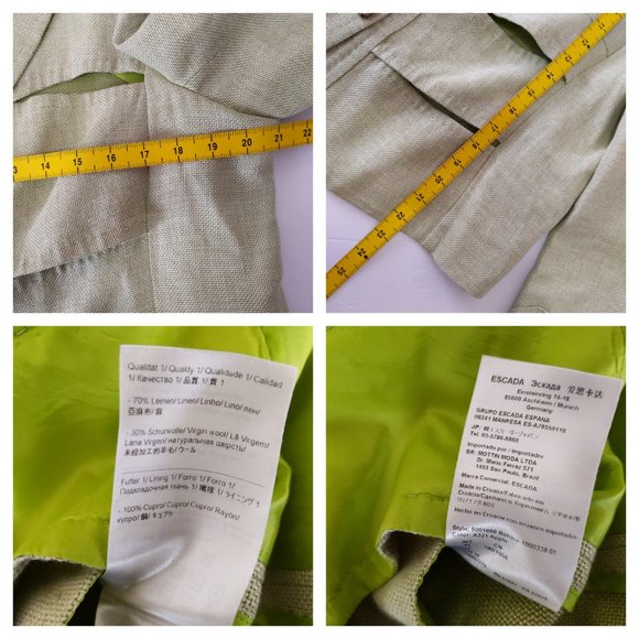 Escada Blazer 44 14 XL Green Tweed Linen Wool Cuto - Picture 8 of 8